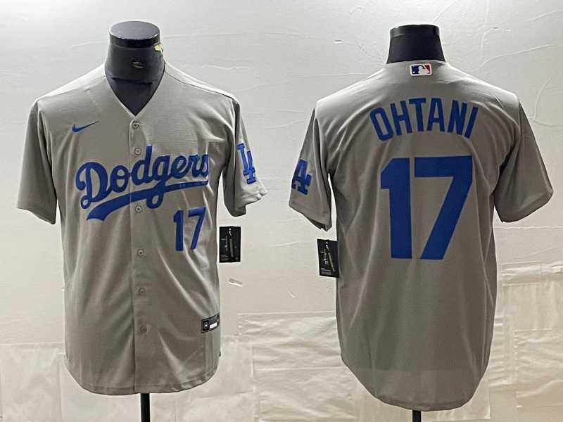 Men%27s Los Angeles Dodgers #17 Shohei Ohtani Number Grey Cool Base Stitched Jersey->los angeles dodgers->MLB Jersey